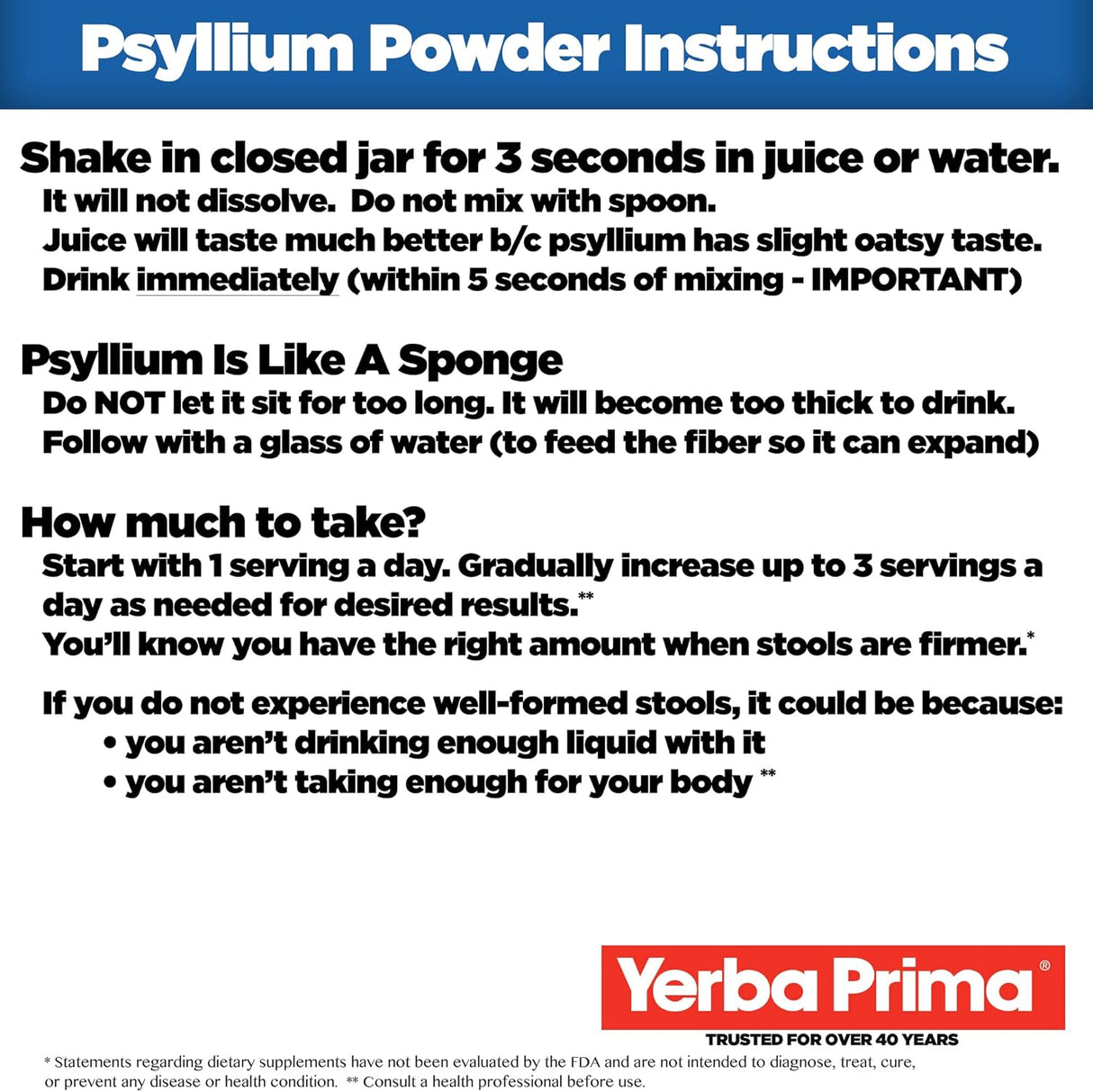 Psyllium Husk Powder Yerba Prima - Fibra Natural 24 oz