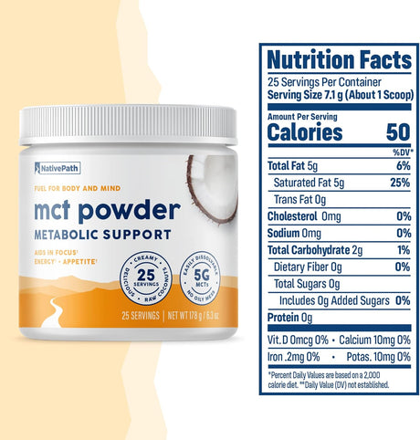 Suplemento  Polvo de aceite de coco MCT 25 porciones