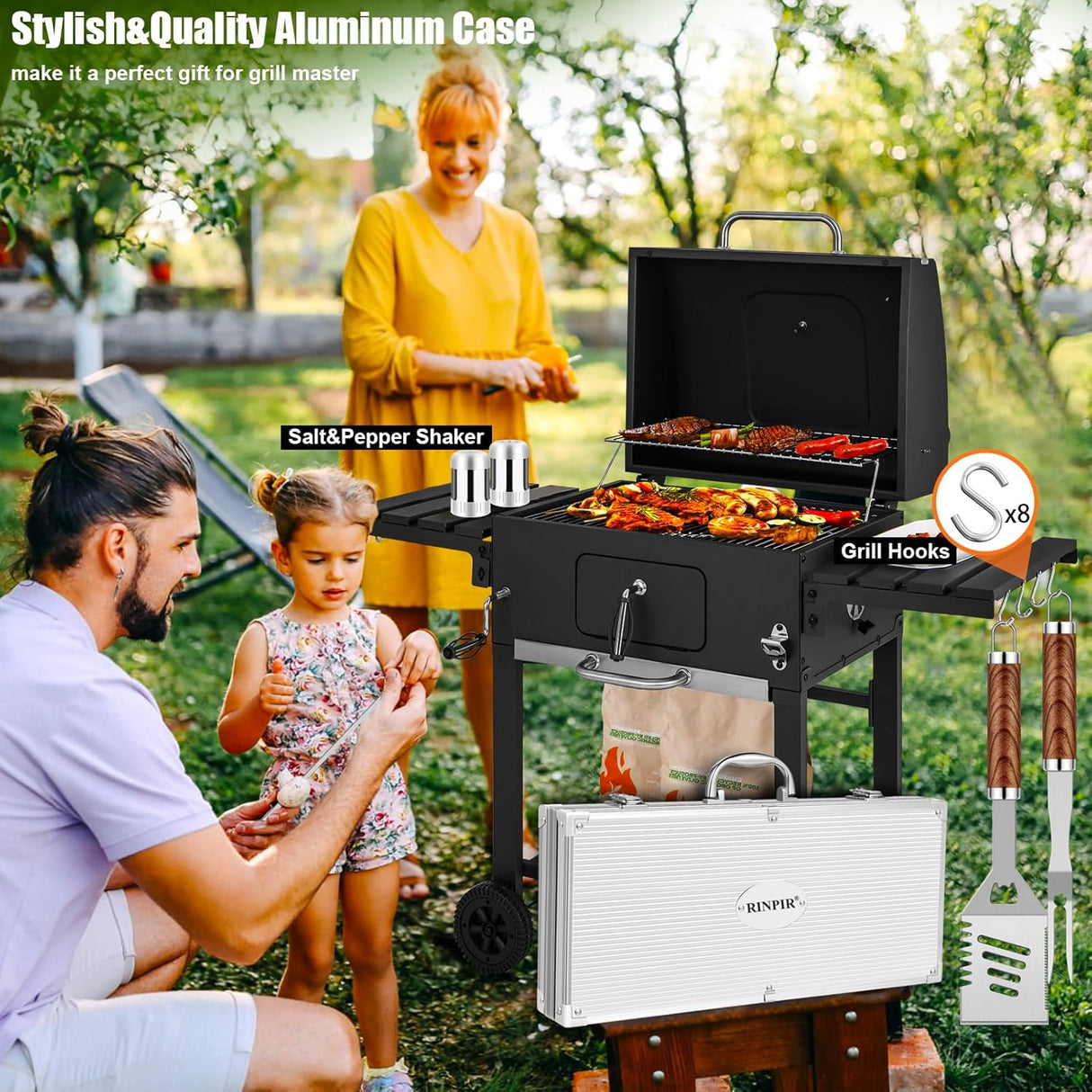 Set de accesorios de parrilla 35 pcs, herramientas de acero