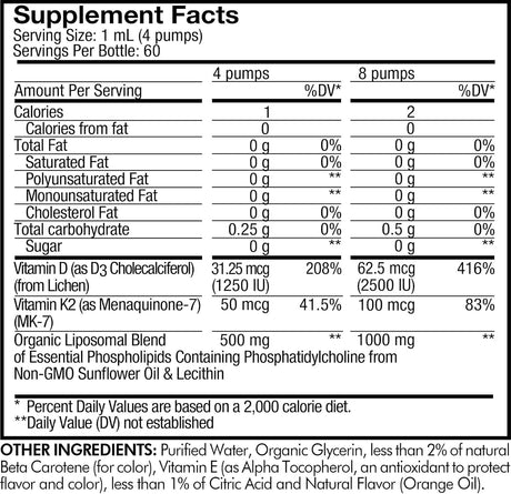 Suplemento líquido  vitamina D3 K2 colecalciferol liposomal