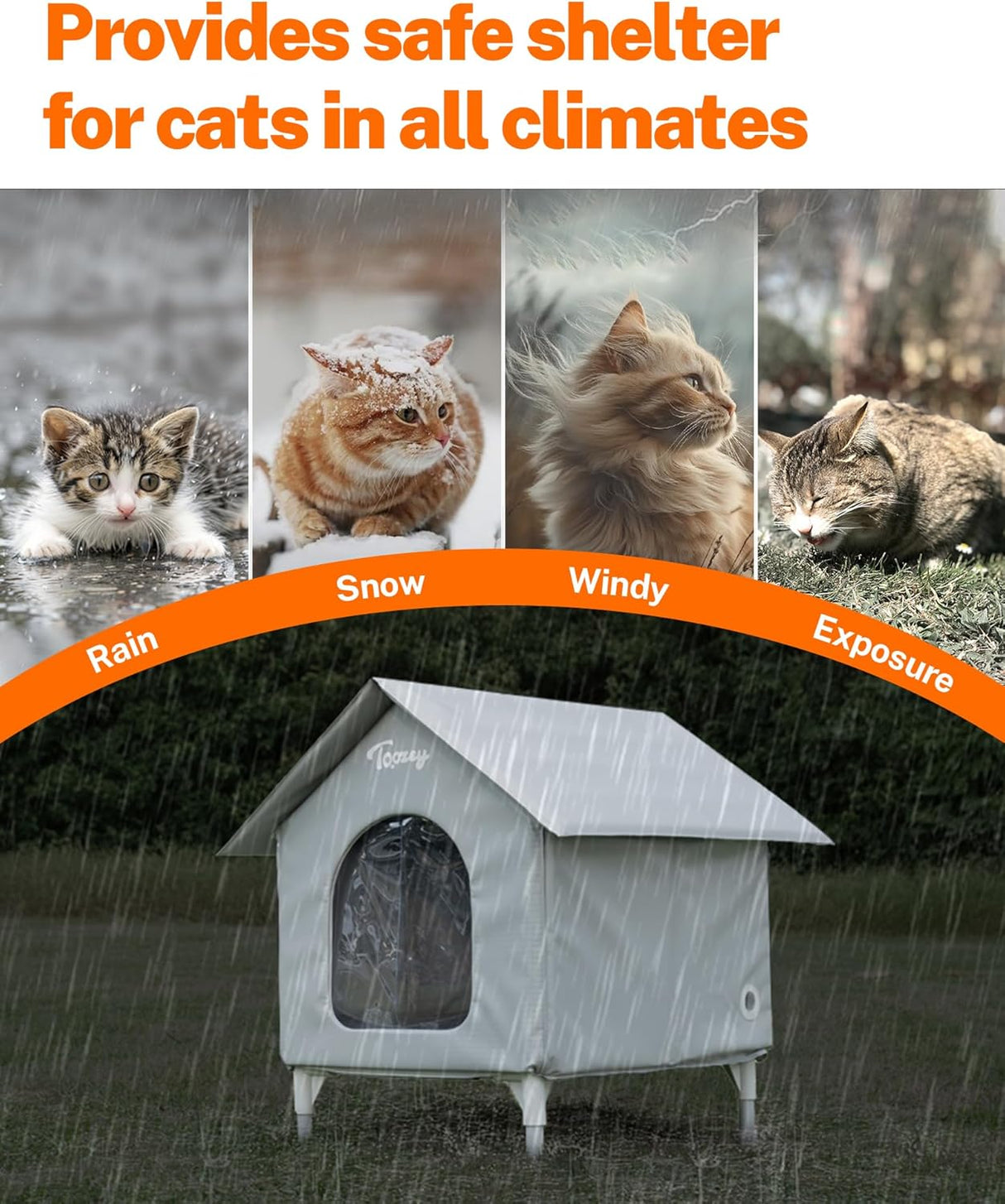 Casa Calentada para Gatos, Indestructible, Aislada, 10FT Cord