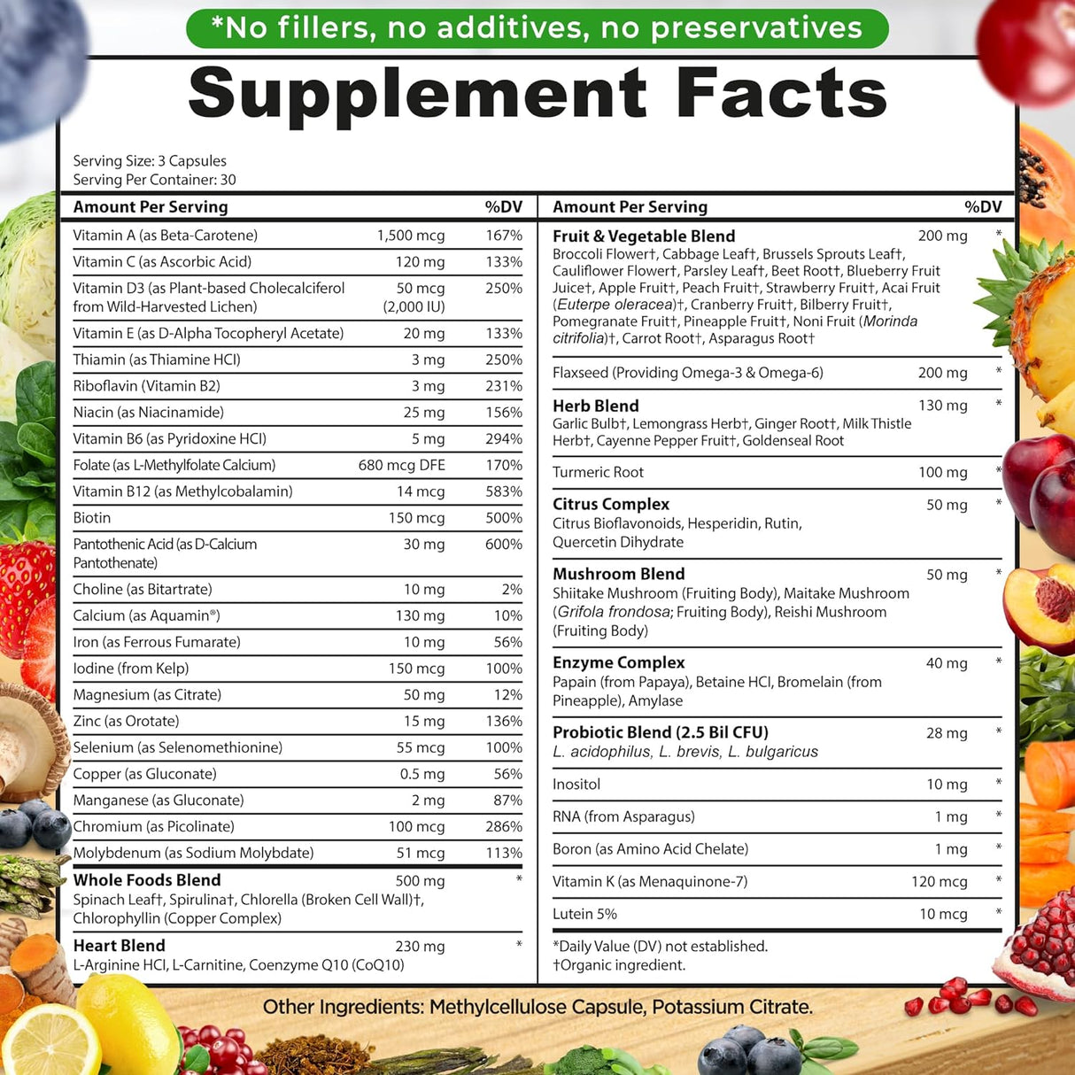 Suplemento Cápsulas multivitamínicas Whole Foo Plus veganas
