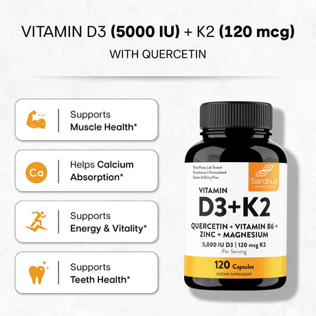 Sandhu Vitamina D3 K2 Magnesio 5000 IU 120 Cápsulas
