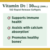 Vitamin D3 2000IU, Nature's Bounty, 150 Gelatinas Suplemento