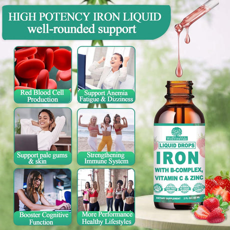 Suplemento de Hierro Líquido con Vitamina C, B-Complejo, Vegano