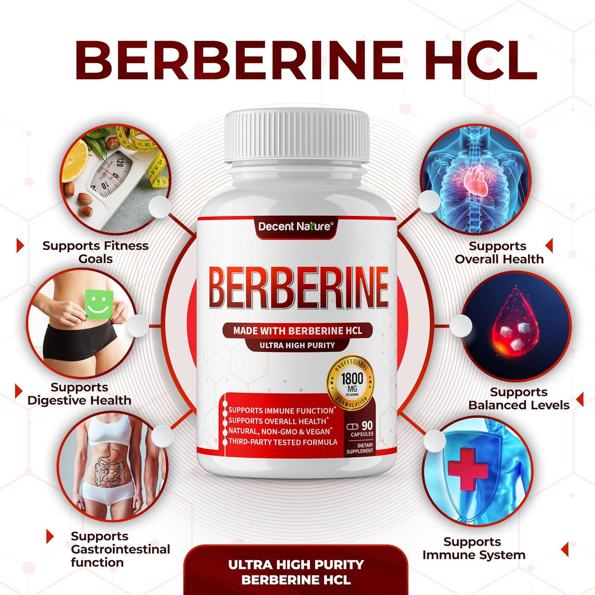 Suplemento de Berberina 1800mg - Alta Pureza, 90 Cápsulas