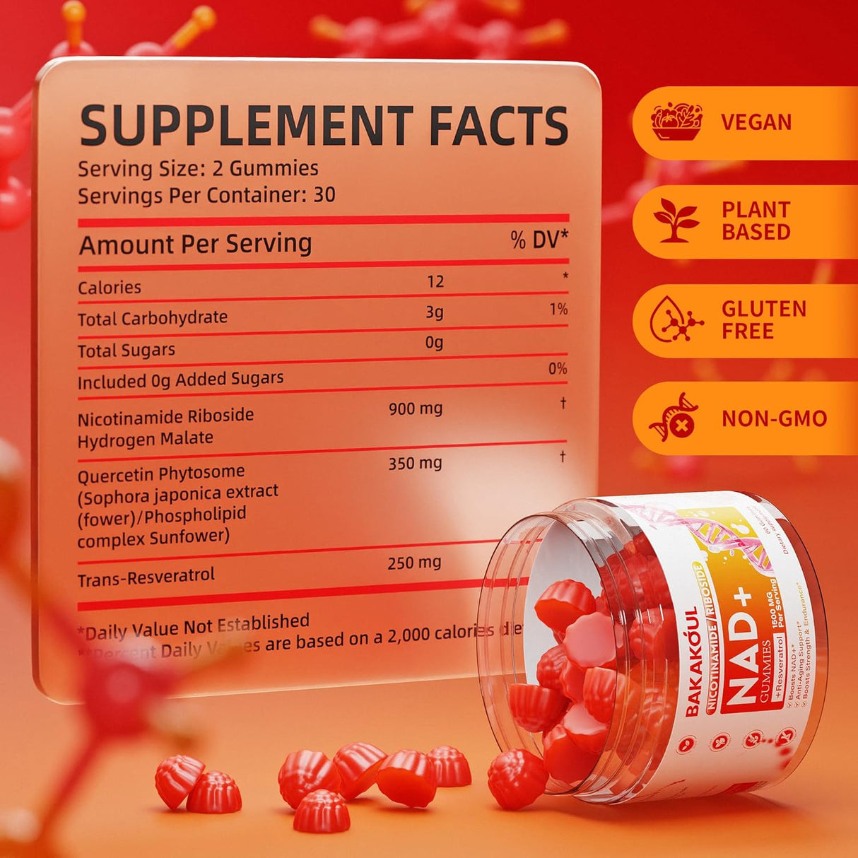 Suplemento NAD Gummies, Nicotinamida Ribósido 900mg, 60 Uds.