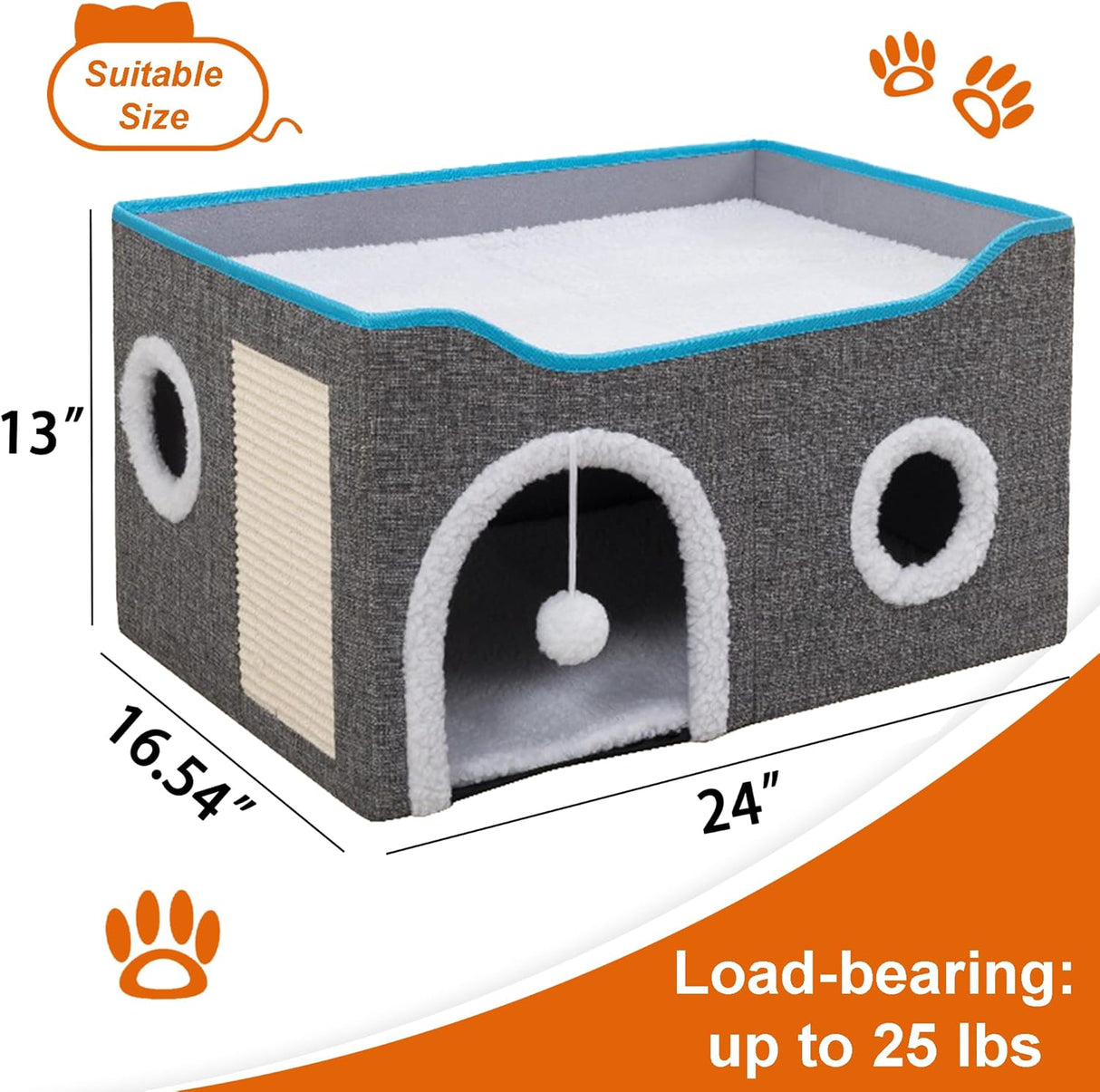 Casa para Gatos - Cueva Grande con Rascador y Cojín Reversible