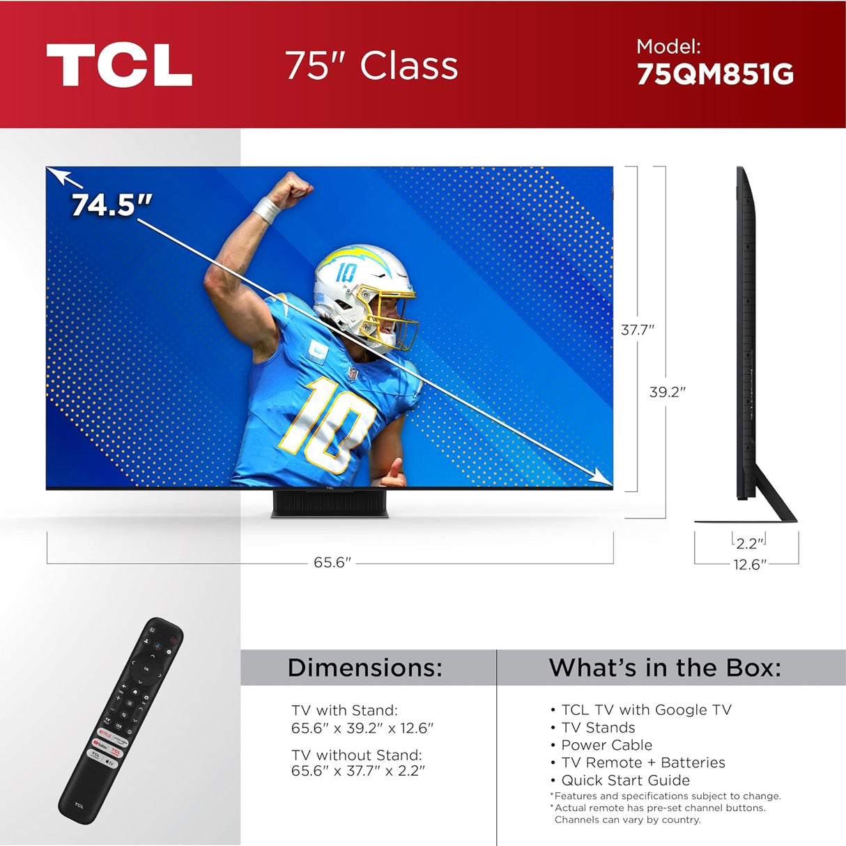 Televisor QLED 4K TCL 75 con Dolby Vision IQ, 75QM851G
