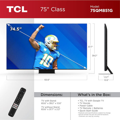 Televisor QLED 4K TCL 75 con Dolby Vision IQ, 75QM851G