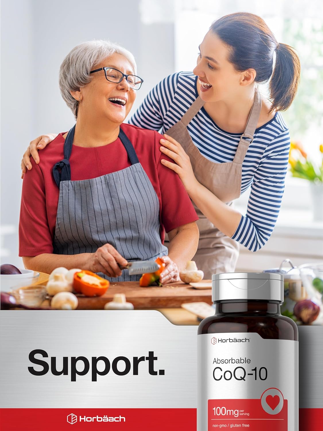 Suplemento CoQ10 100mg Horbäach, 120 cápsulas, Sin GMO