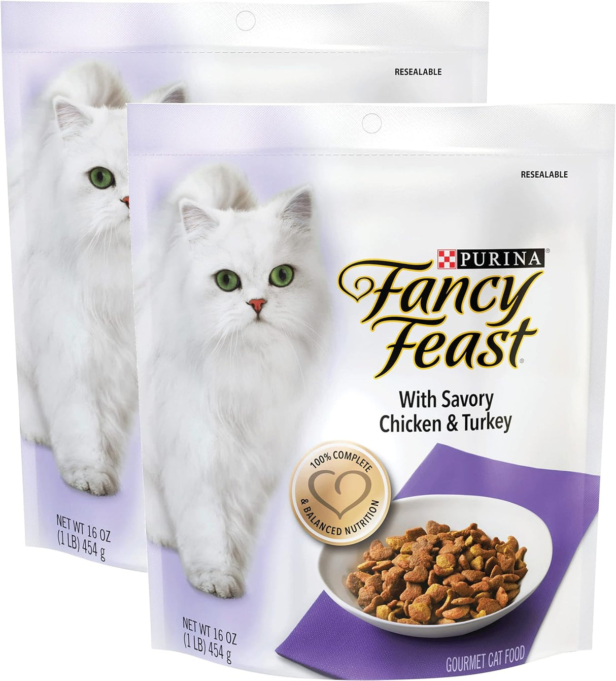 Fancy Feast Gourmet - Alimento seco para gatos con pollo y pavo (2 bolsas) (16 onzas cada una)