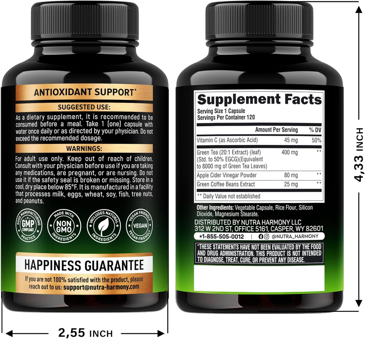 Suplemento de Té Verde con Café Verde y Vinagre de Manzana, 120 cápsulas