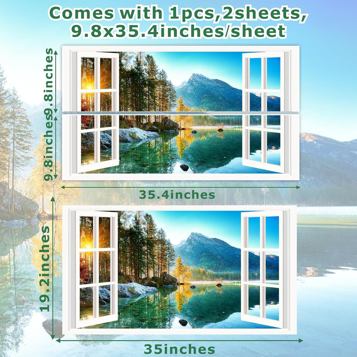 Vinilos de Ventana 3D Lago Montañés, Decoración Natural