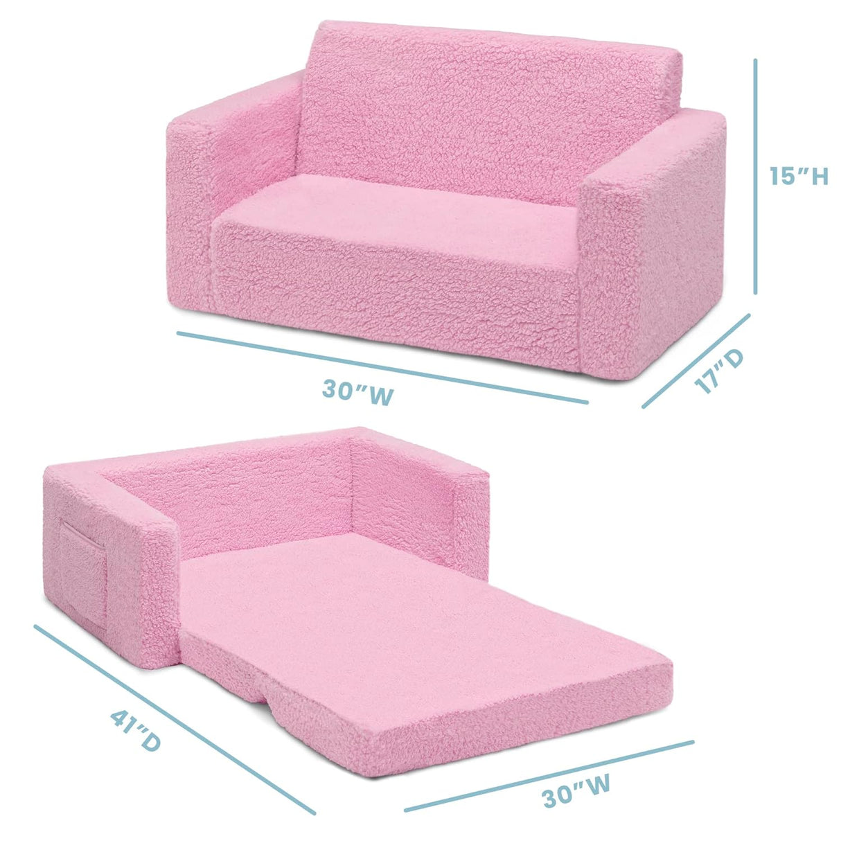 Silla convertible 2 en 1 de cama para niños, color rosa