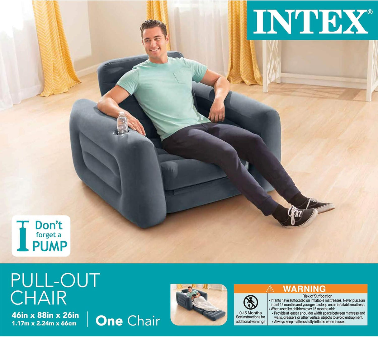 Silla Inflable Intex 66551EP con Porta Vaso y Superficie Suave
