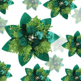 Flores Poinsettia Artificiales Glitter para Navidad, 36 Pcs