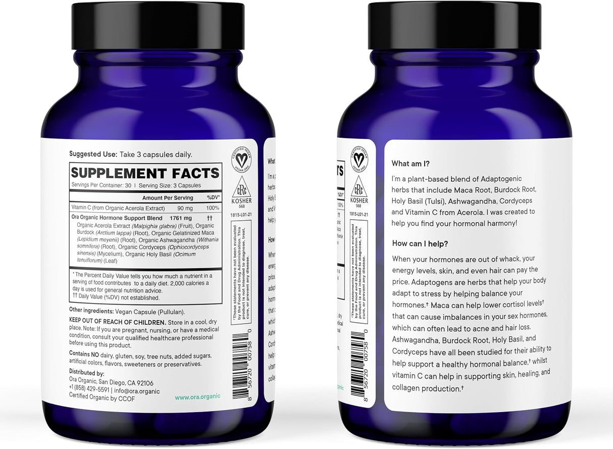 Suplemento Hormonal Ora Organic - Equilibrio & Acné - 90 Cápsulas