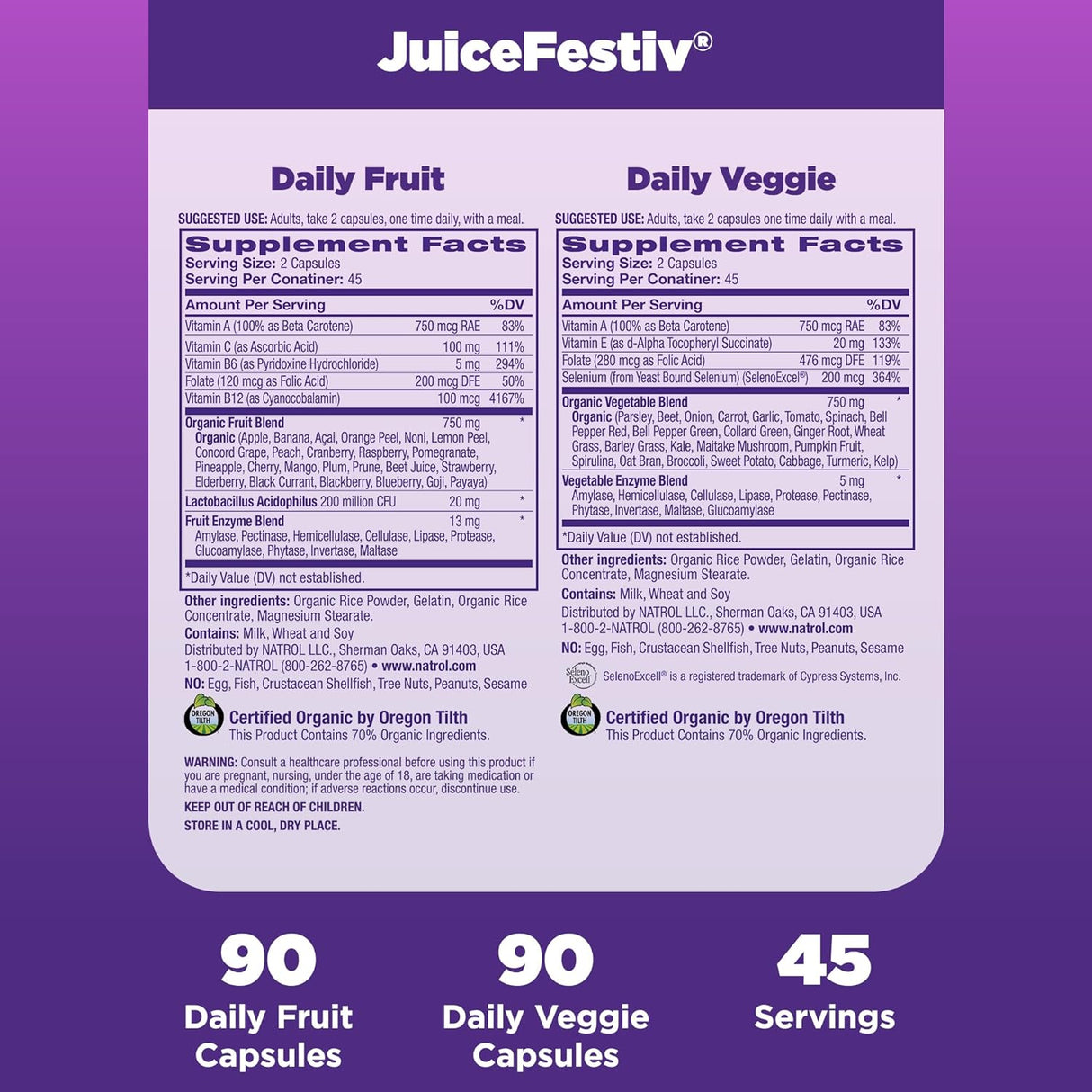 Suplemento de Frutas y Verduras con SelenoExcell, 90 Cápsulas