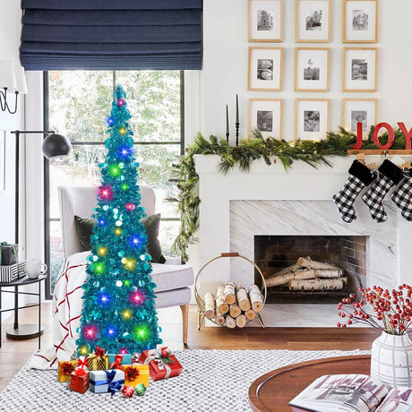 Árbol de Navidad Tinsel 5ft MACTING con Luces, Fácil Montaje