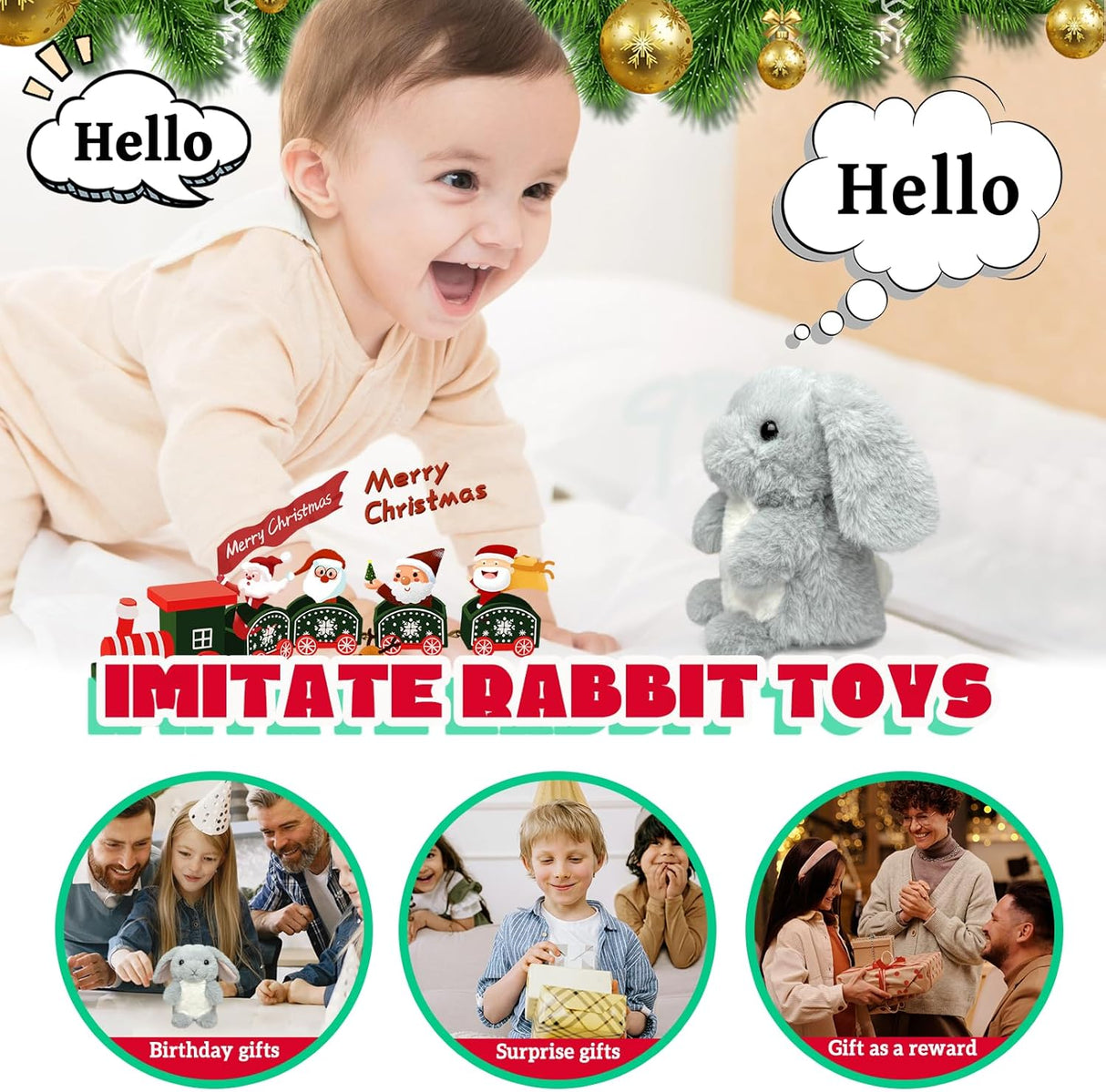 Peluche Hablador Conejo YH YUHUNG, Repite lo que dices, 60 cm
