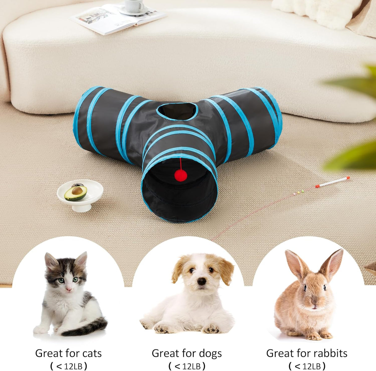 Túnel para gatos Love's Cabin, 3 vías, colapsable, con bola