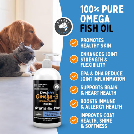 Aceite de pescado 100 % puro, con omega 3, 6 y 9 para perros y gatos, 32 onza