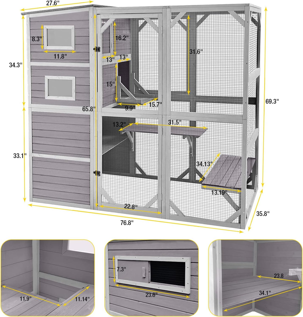 Catio para gatos Aivituvin 4 niveles, techado, 70 H 77 L