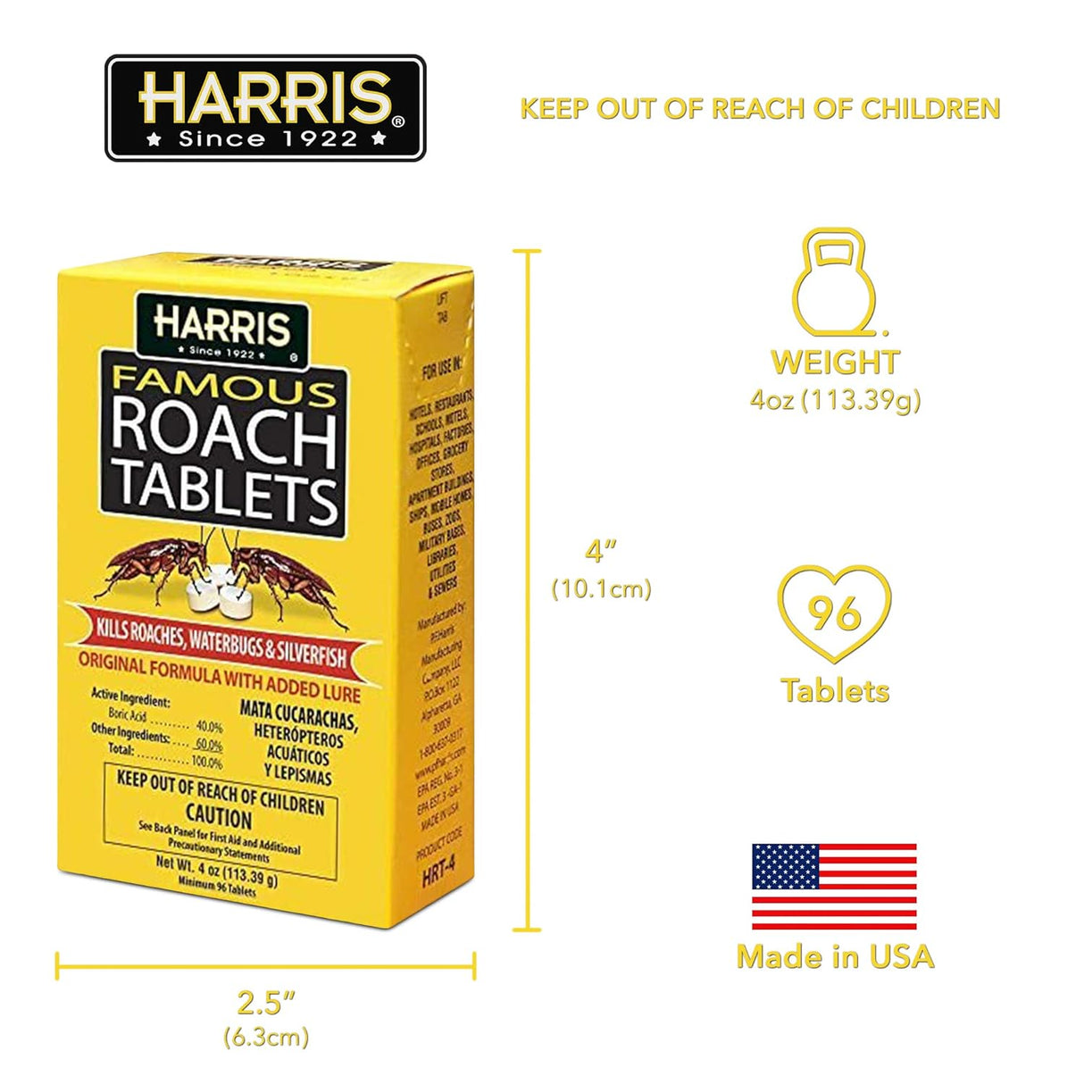 Tabletas Harris para Cucarachas, Ácido Bórico, 96 Tabletas