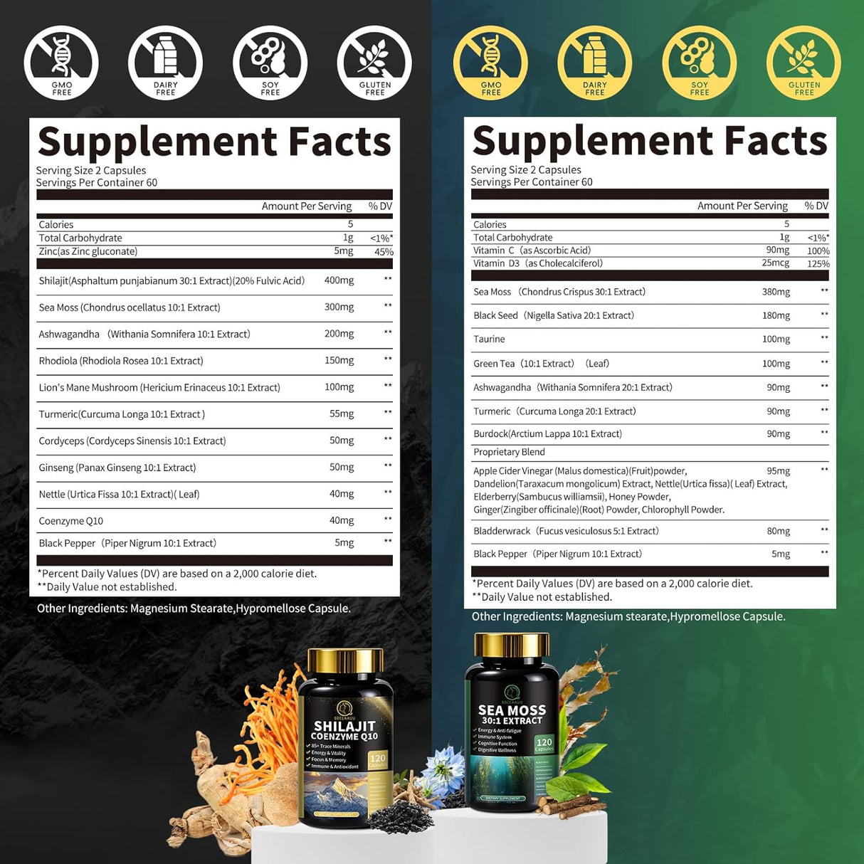 Suplemento Hombre con Shilajit y Sea Moss, 240 cápsulas