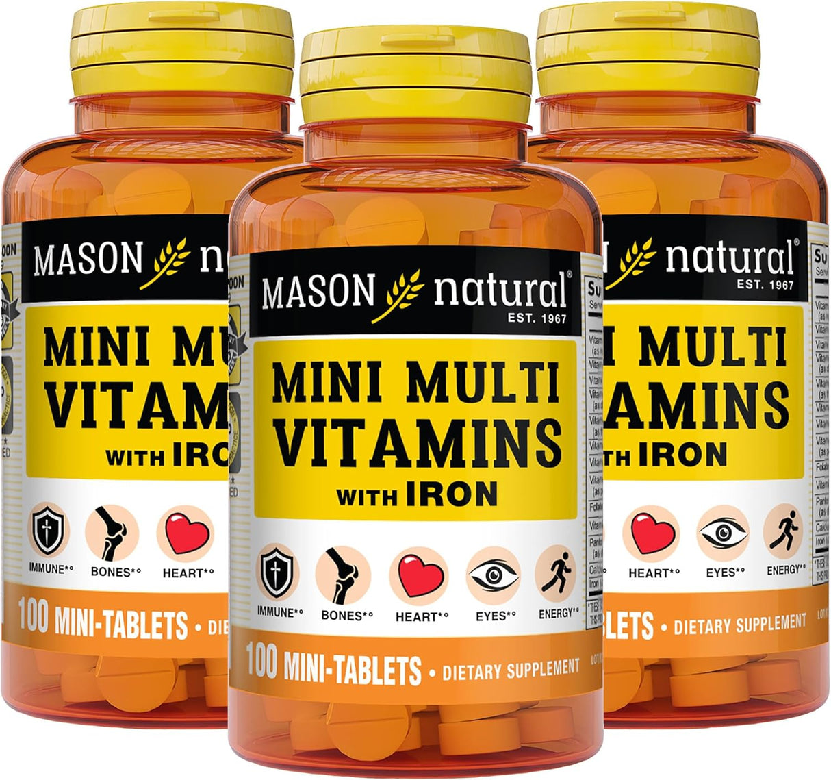 Vitaminas Mini Multi diarias MASON NATURAL con Hierro, 3-Pack