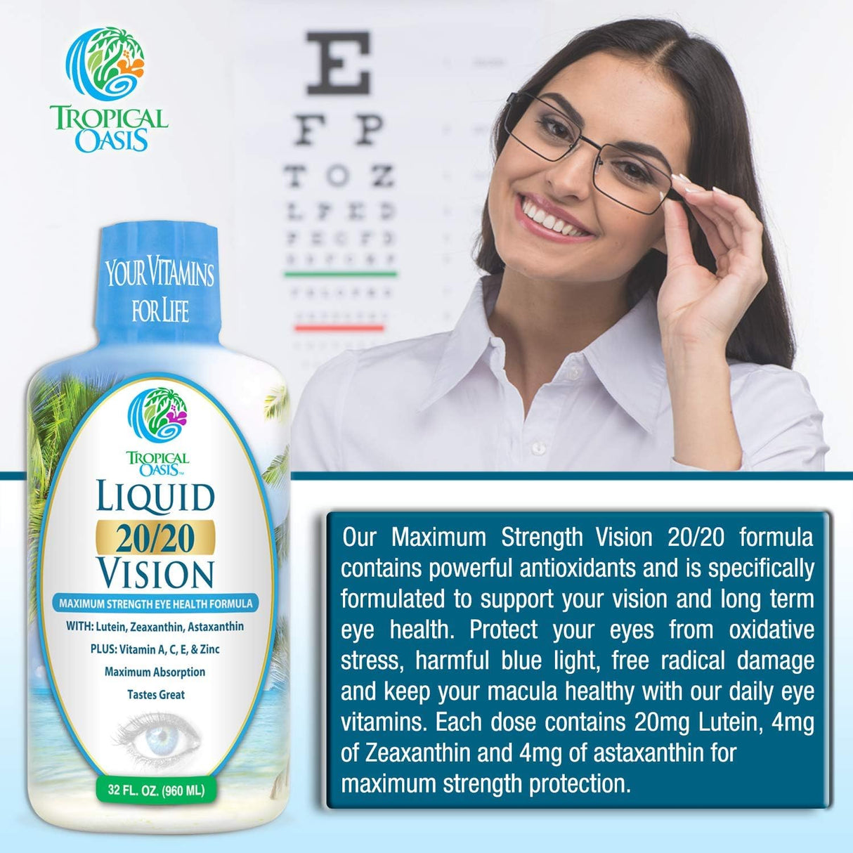 Suplemento Liquid 20/20 Vision  vitaminas para los ojos 32oz