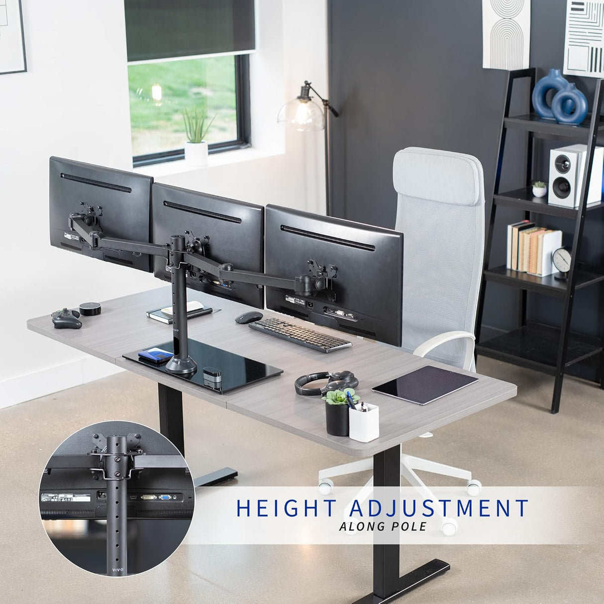 Soporte de Tres Monitores VIVO, Ajustable, STAND-V003FG