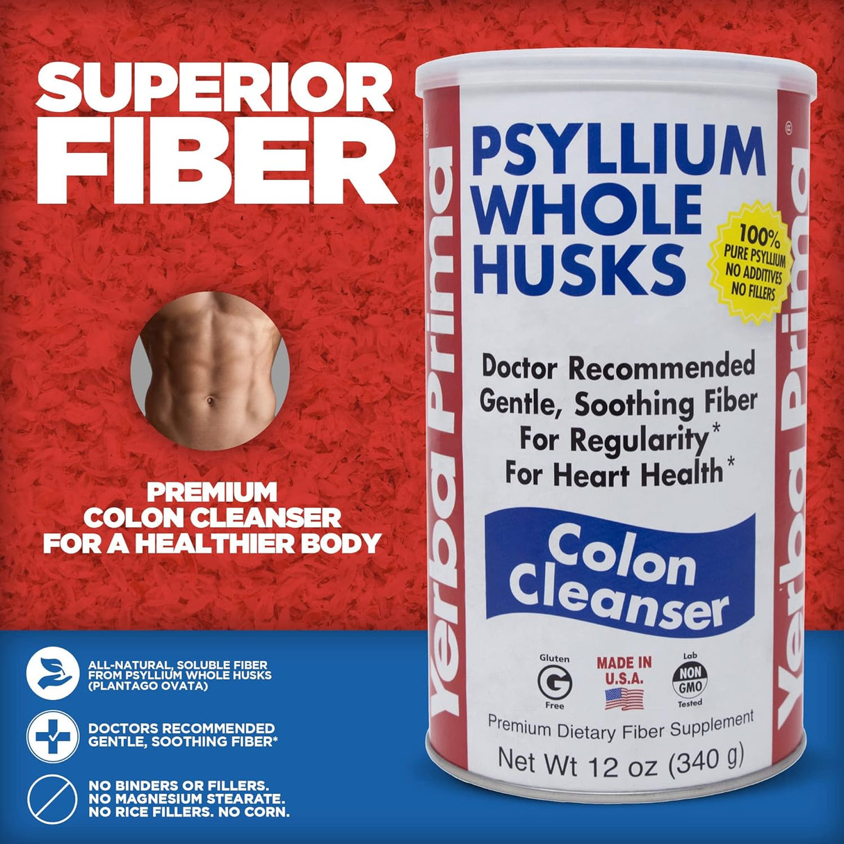 Limpiador de Colon Yerba Prima Psyllium, 12 oz (Paquete de 3)