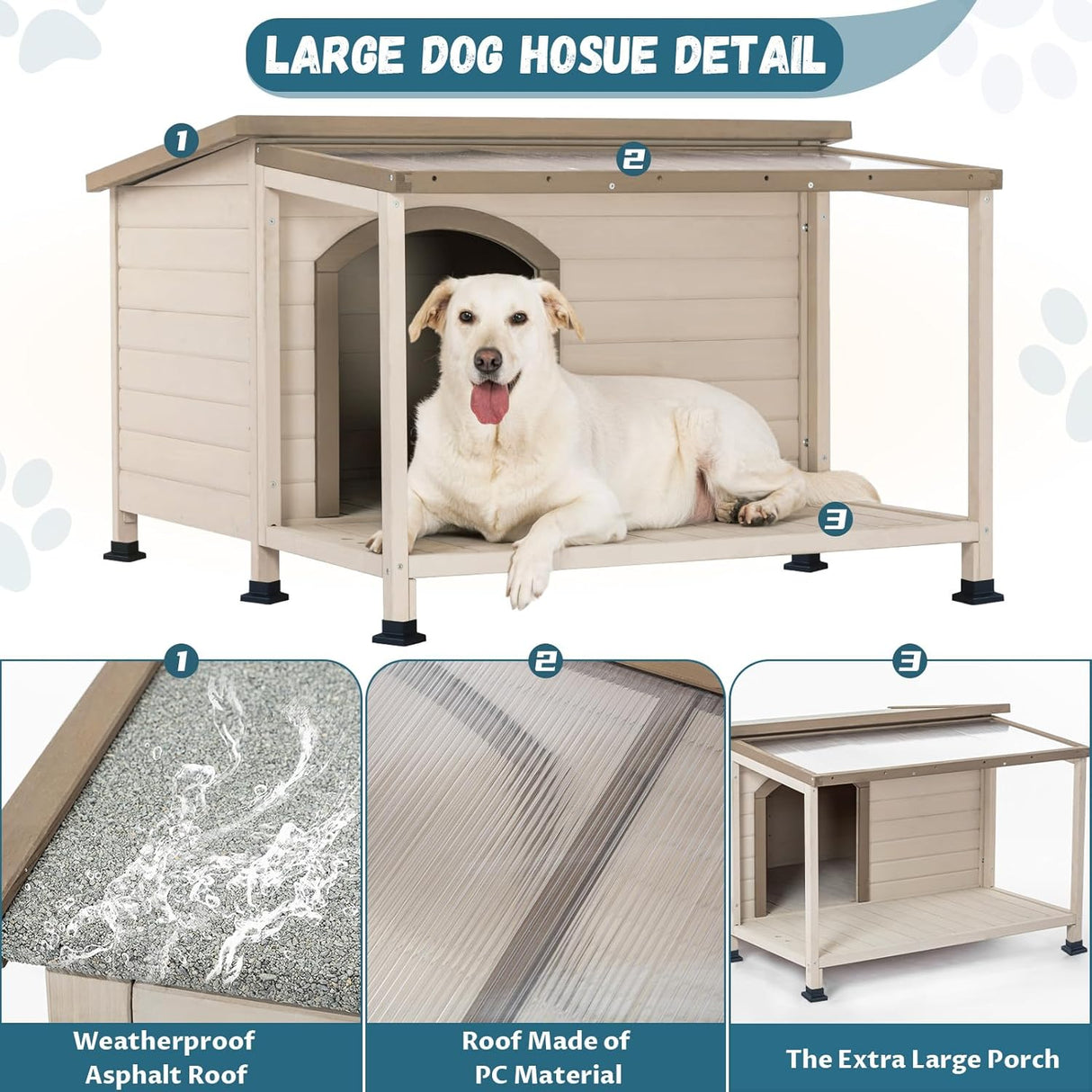 Casa para perros grandes techo de asfalto de PVC Petsfit
