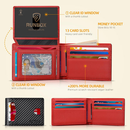 Cartera RUNBOX para Hombre Slim RFID 2 Ventanas ID con Caja