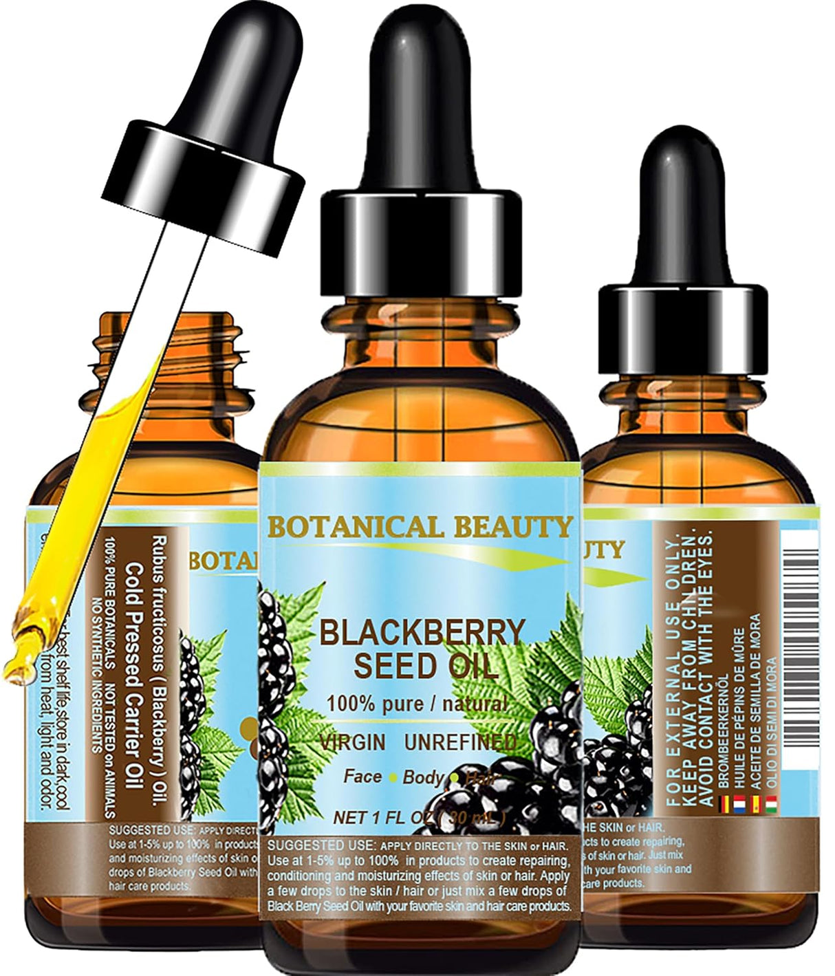 Aceite de Semilla de Mora Virgen Natural para Cara, Piel y Cabello