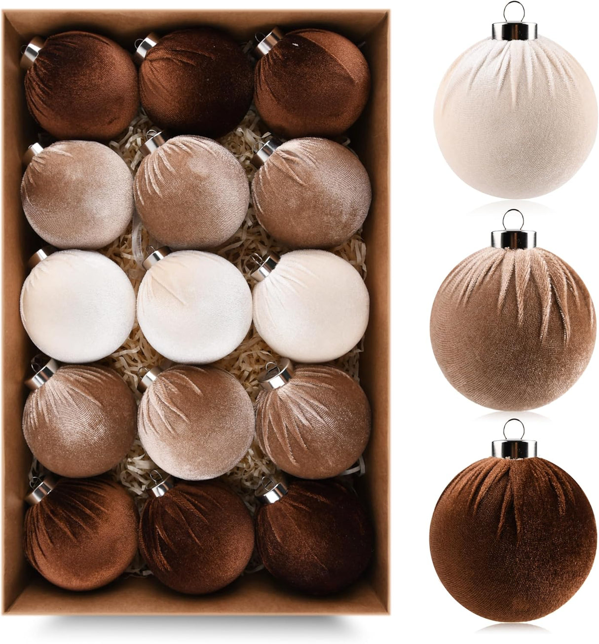 Adornos navideños de terciopelo - 15pcs, shatterproof, 80mm