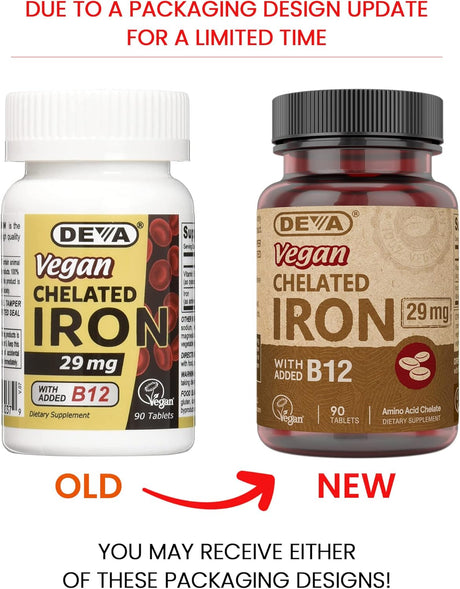 Deva Nutrition Iron Vegano 29 mg B-12 Fuerte 90 Tabletas