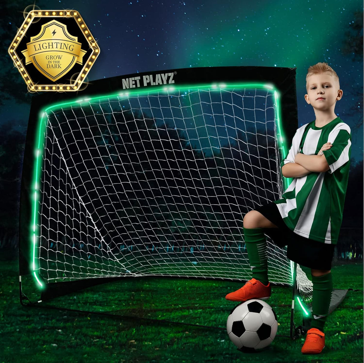 Porteria de futbol portatil con cintas reflectivas