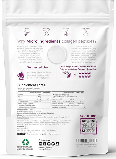 Suplemento Polvo de proteína de colágeno múltiple, 2 libras