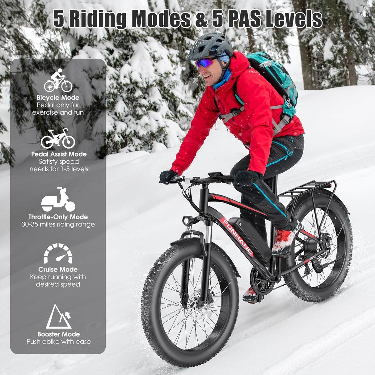 Bicicleta Eléctrica Peak 750W, 25MPH, 60M, 48V 13AH, 7 Velocidades