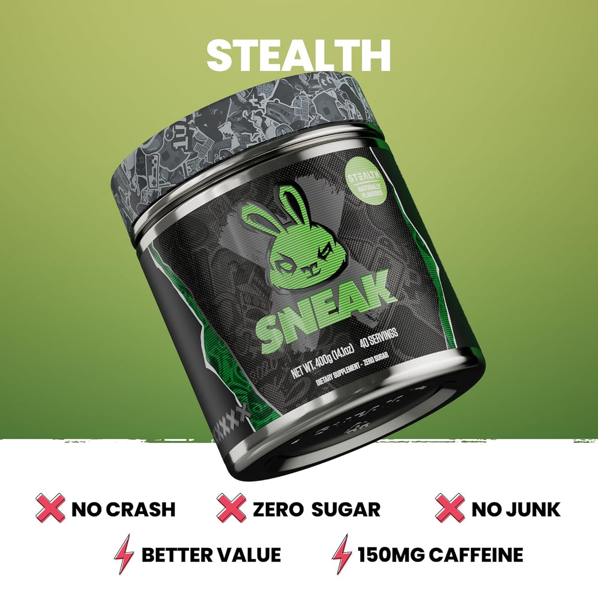 SNEAK Energía en Polvo | Stealth | Sin Azúcar, Nootrópicos, 40 Servs