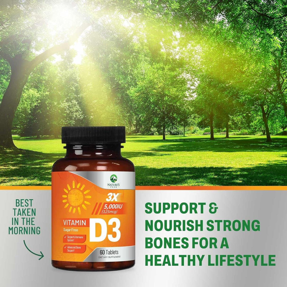 Suplemento de Vitamina D3 5000 IU - Alta Potencia, 120 Tabletas