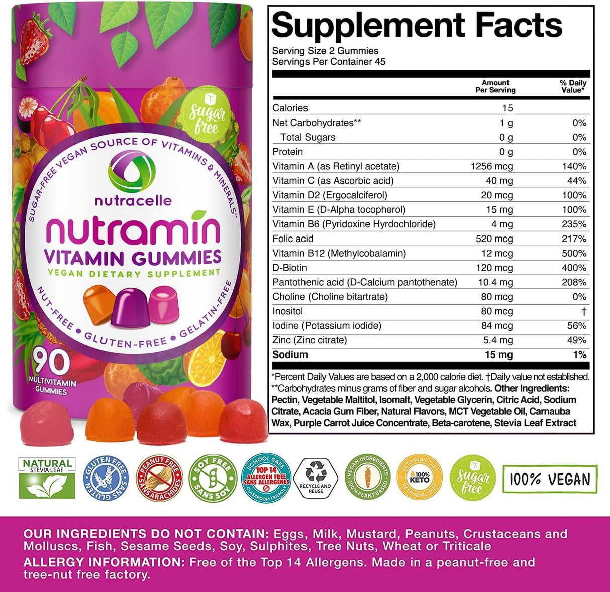Multivitamínicas veganas cetogénicas diarias con vitamina C