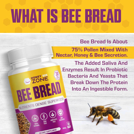 Natural Raw Beebread Veggie Caps, Multivitamin, Probiotic Supplement