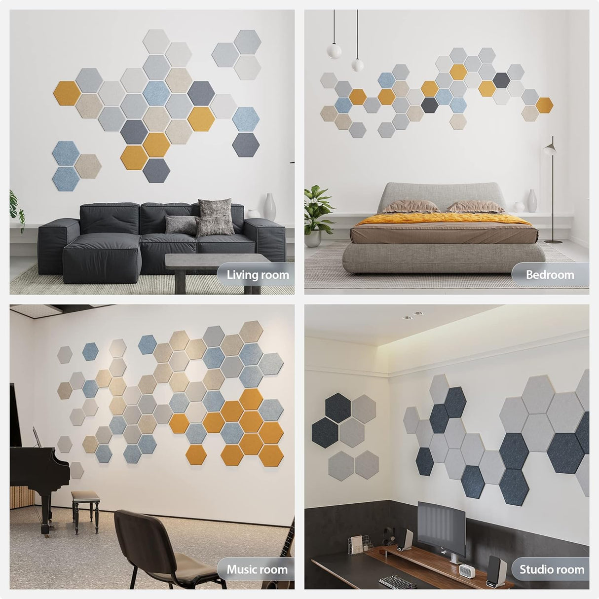 Paneles Acústicos Autoadhesivos, Alta Densidad, Hexagonales