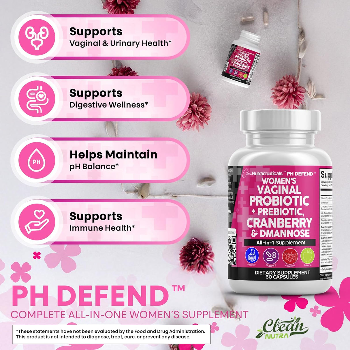 Probioticos Vaginales Clean Nutraceuticals, 60 Cápsulas