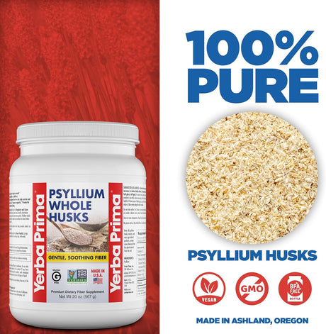 Suplemento de fibra Psyllium Yerba Prima - 20oz, vegano y sin gluten