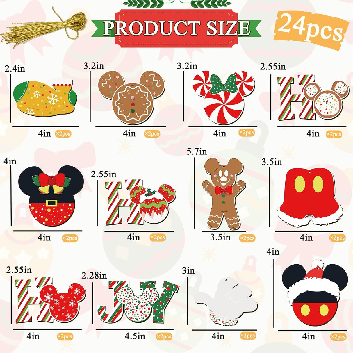 Juego de adornos de árbol de Navidad – 24 adornos de madera